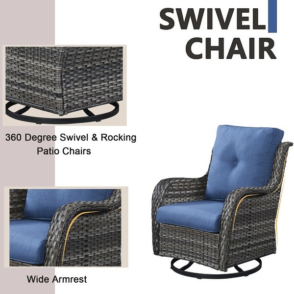 Pocassy PE Wicker Rocking Chair Swivel Chairs Glider Chair