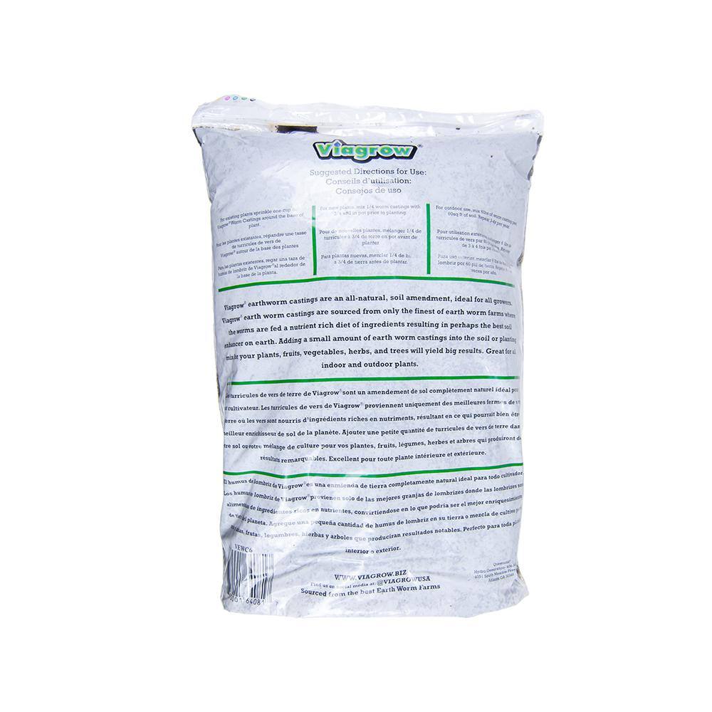 Viagrow 6 lbs. Premium Earthworm Castings Soil Builder (5.16 L5.4 Qt.1.36 Gal.314 cub. in.) VEWC6