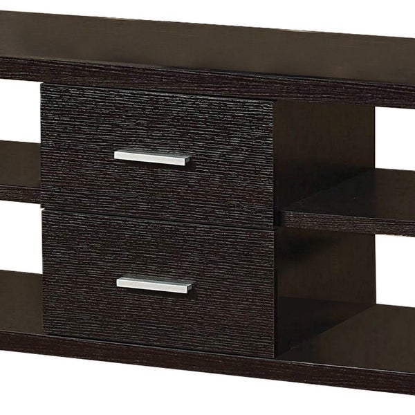 Lou 60 Inch Modern Style TV Entertainment Console， 2 Shelf， 2 Drawer， Brown