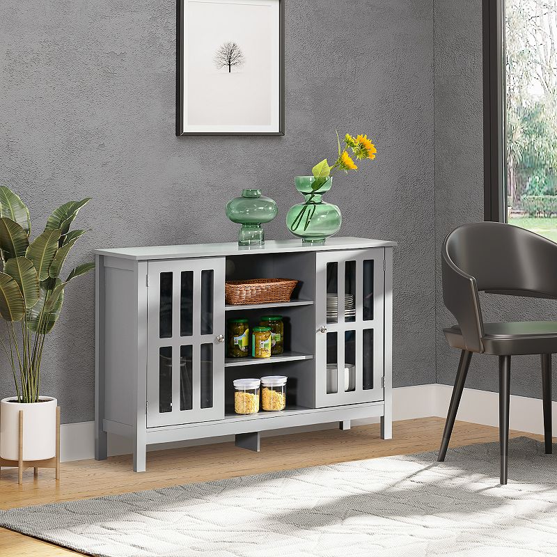 HOMCOM Modern Sideboard Storage Cabinet Buffet with 2 Slatted Framed Doors Open Middle Shelving and Cable Management Hole White