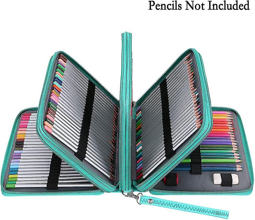 Veeki 200 Slots Colored Pencil Organizer - Deluxe Pu Leather Pencil Case Holder With Removal Handle Strap Pencil Box Large For Colored Pencils Waterco