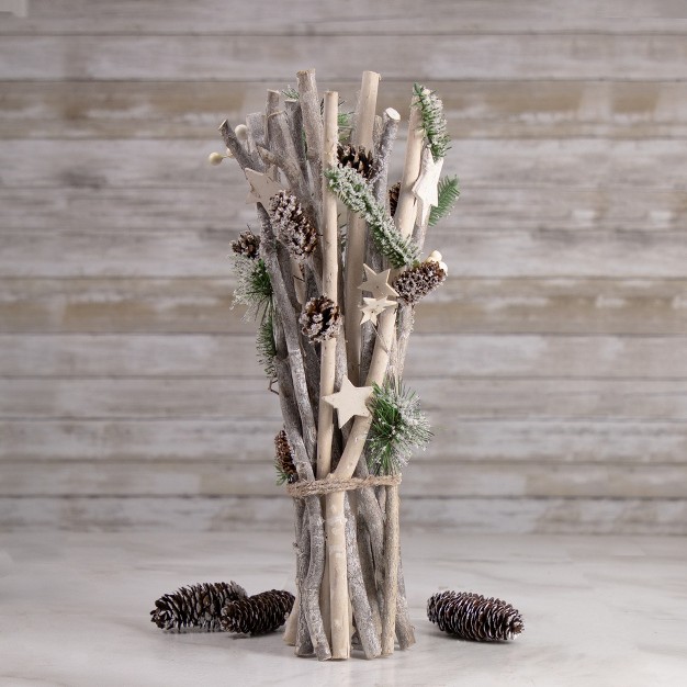 Natural Branch Bundle With Stars And Berries Christmas Decor