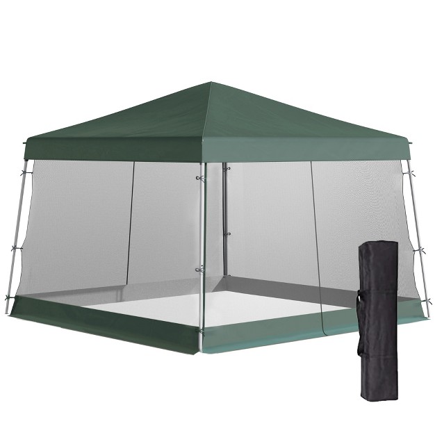 Outsunny 12 x27 X 12 x27 Pop Up Canopy Foldable Canopy Tent With Carrying Bag Mesh Sidewalls And 3 level Adjustable Height For Outdoor Garden Patio Party