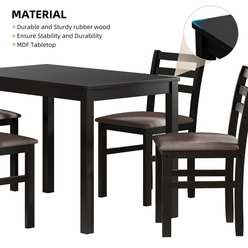 5 Piece Dining Table Set  Rectangle Dining Table with 4 Upholstered Chairs for 4 People for Dining Room and Kitchen