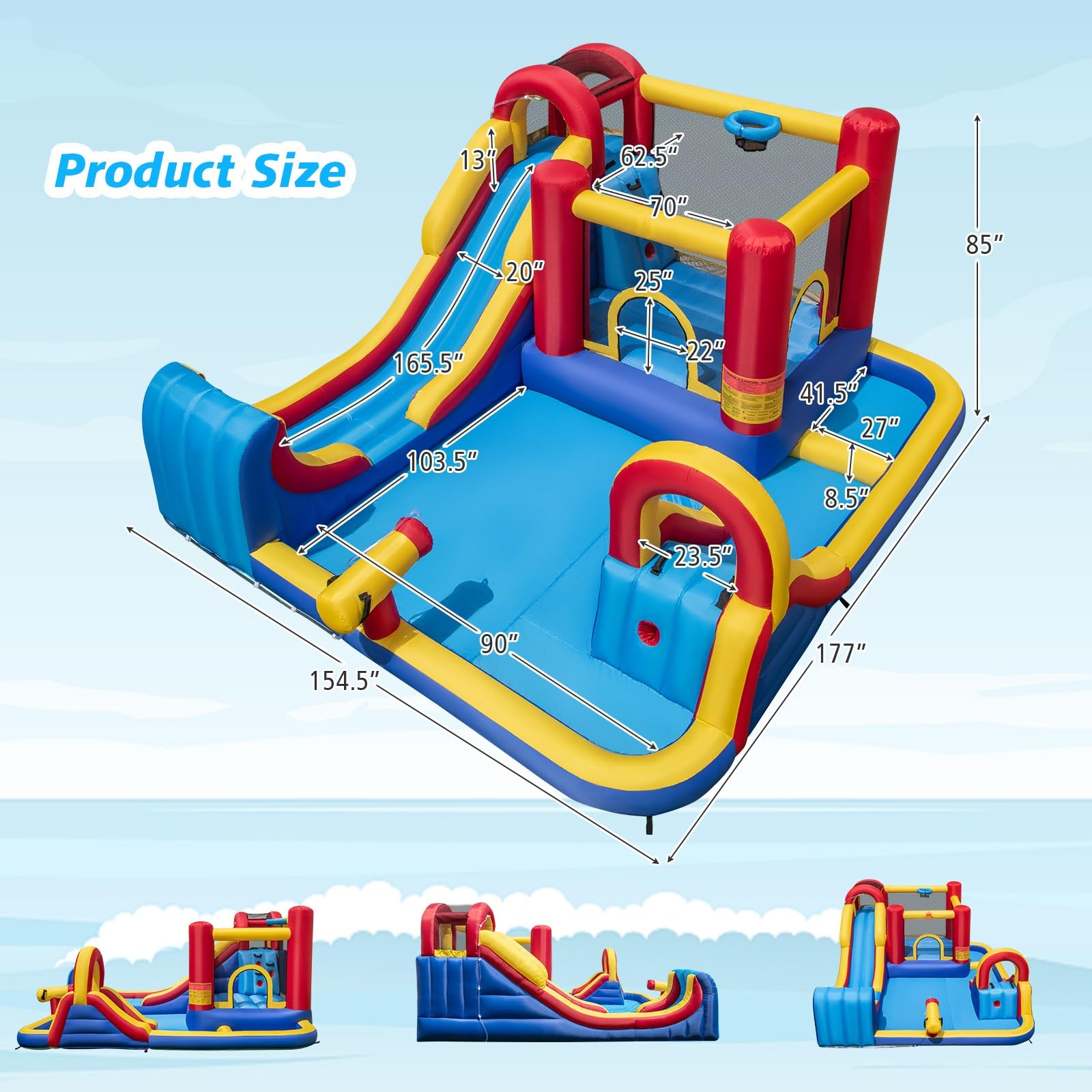 BOUNTECH Inflatable Water Slide, 7 in 1 Mega Waterslide Park Bounce House for Outdoor Fun w/Long Slide