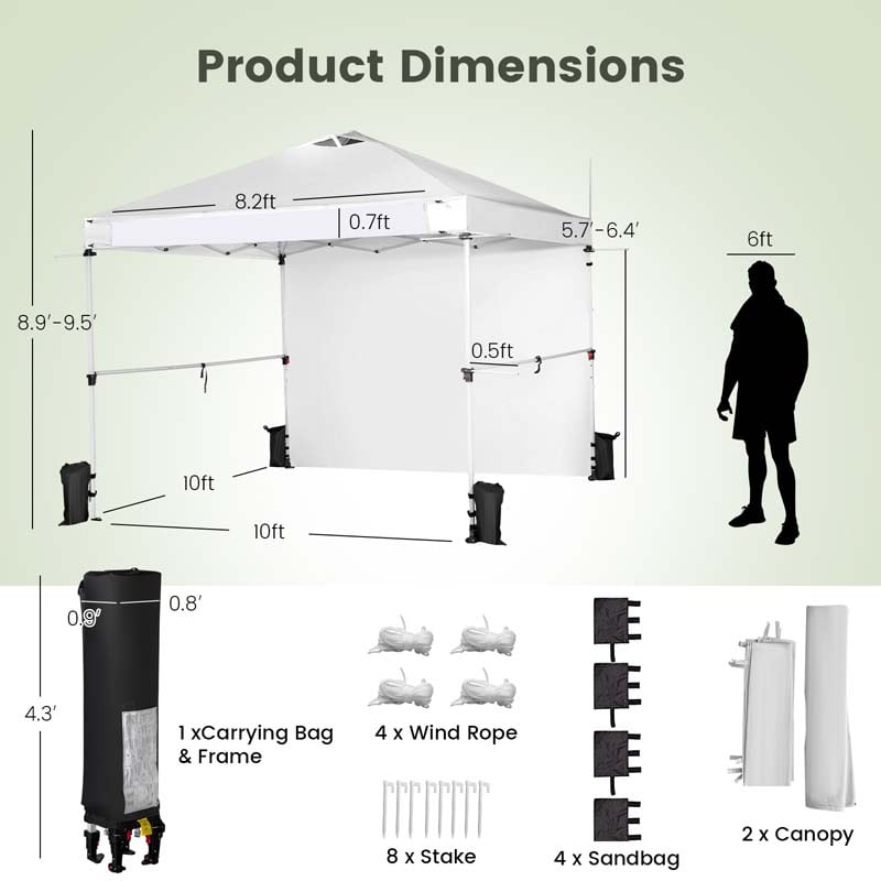 10 x 10 FT Pop Up Canopy Tent Commercial Instant Tent with Removable Sidewall, Carry Bag, Banner Strip