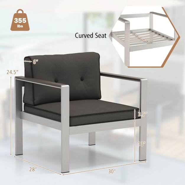 Costway Patio Aluminum Armchair Outdoor Single Sofa Chair With Cushions amp Armrests Lawn