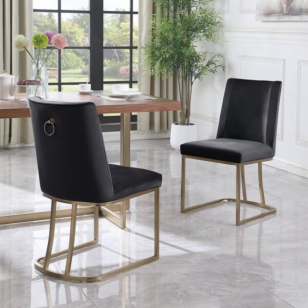 Velvet Upolstered Dining Chairs， Gold Metal Legs (Set of 2)