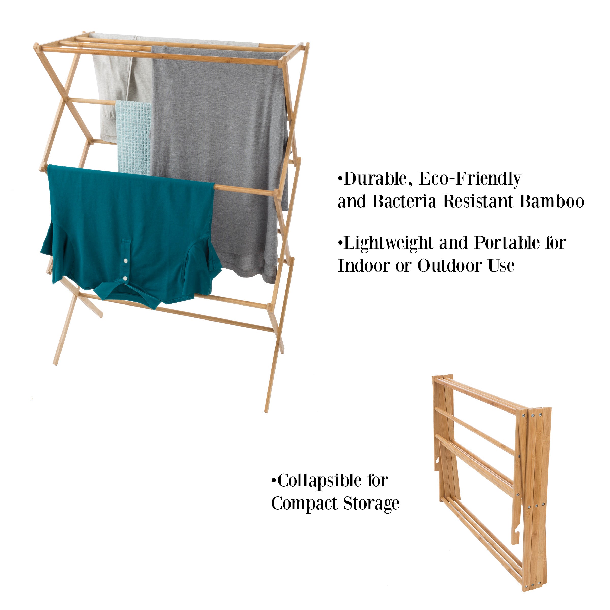 Portable Bamboo Clothes Drying Rack- Collapsible and Compact for Indoor/Outdoor Use By Lavish Home