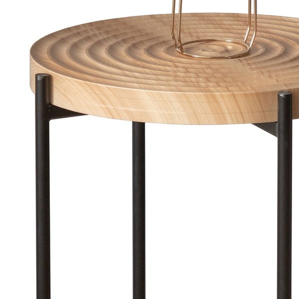 Modern Thread Design Round Coffee Table or End Table， MDF Table Top with Cross Legs Metal Base