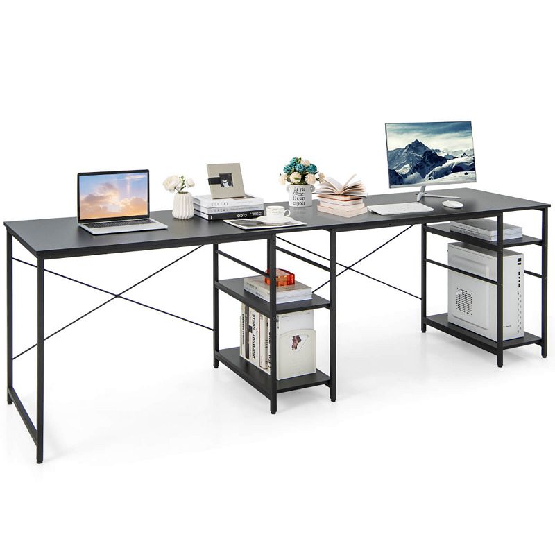 L Shaped Computer Desk with 4 Storage Shelves and Cable Holes