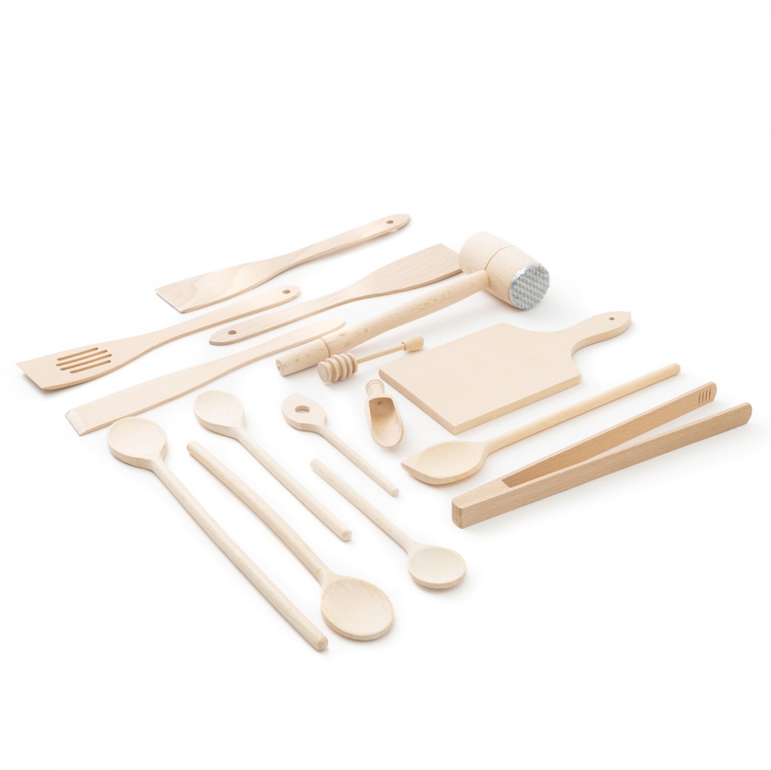 Tuuli Kitchen Wooden Kitchen Cooking Utensils 15 Piece Set Spoon Spatula BBQ Tongs Chopping Board