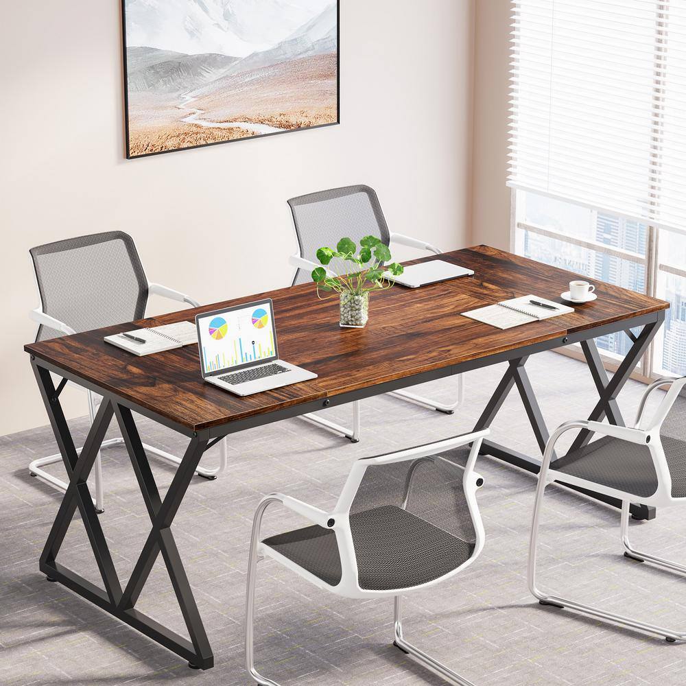 BYBLIGHT Capen 70.8 in. Retangular Brown Wood Conference Table 6FT Modern Meeting Table for Office Conference Room Desk BB-JW0422XF