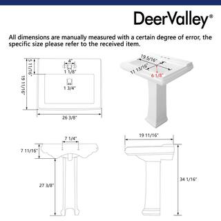 DEERVALLEY Apex White Vitreous China Rectangular Pedestal Combo Bathroom Sink in White with 4 in. Centerset Faucet Holes DV-1P521