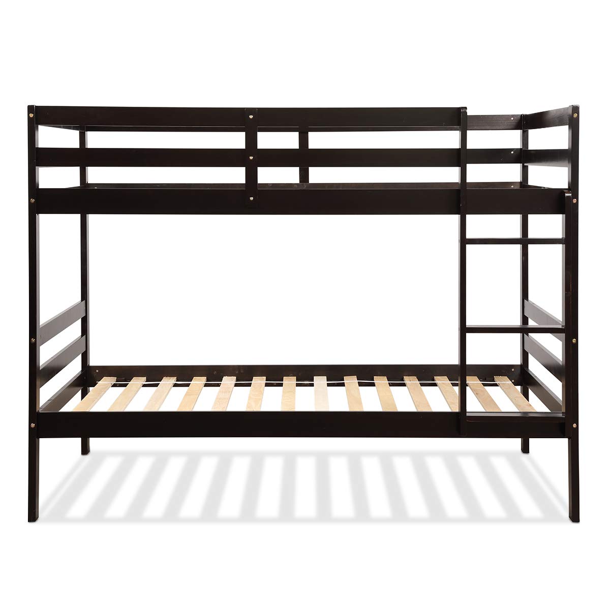 Costzon Twin Bunk Bed, Solid Hardwood Twin Over Twin Bed for Kids with Ladder and Safety Rail