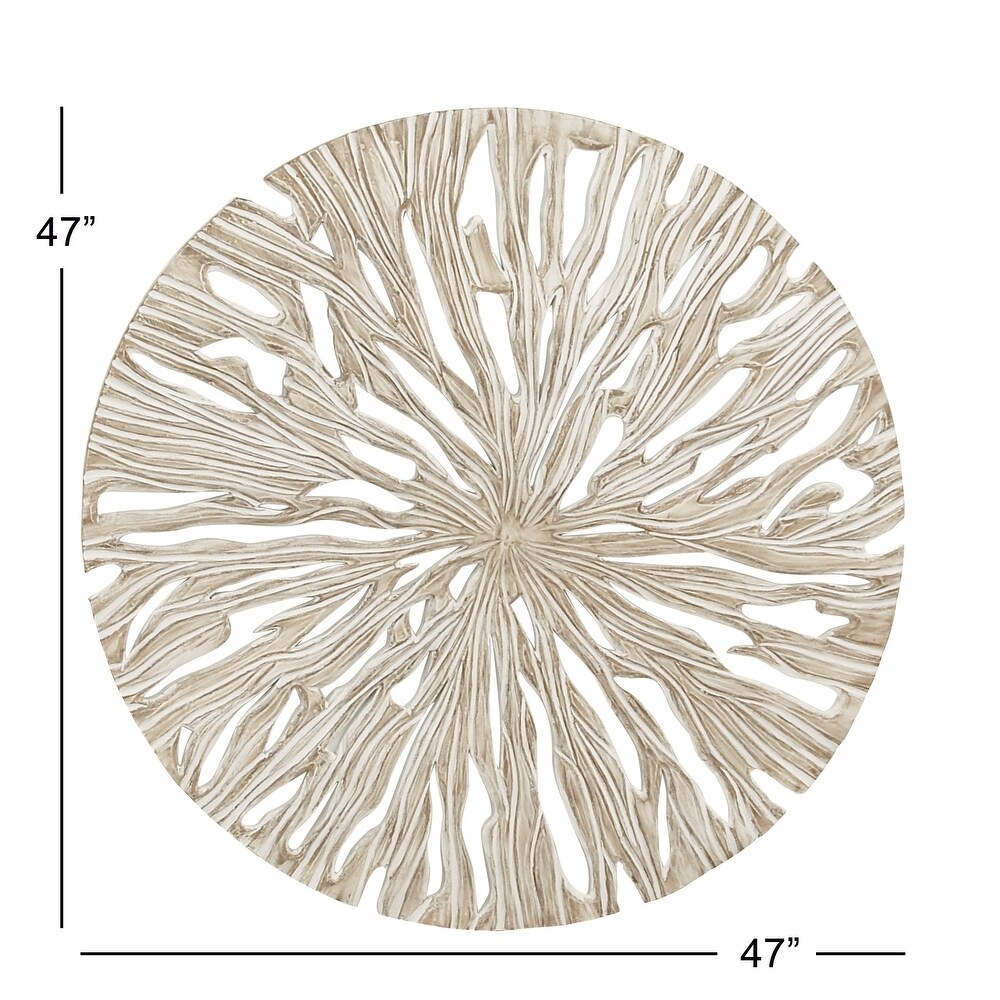 Beige Wooden Handmade Intricately Carved Starburst Wall Decor