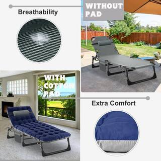 BOZTIY Adjustable 4-Position Adults Reclining Folding Chaise with Pillow Folding Camping Cot Lounge Chair Sleeping Cots Bed K16SZC-N21