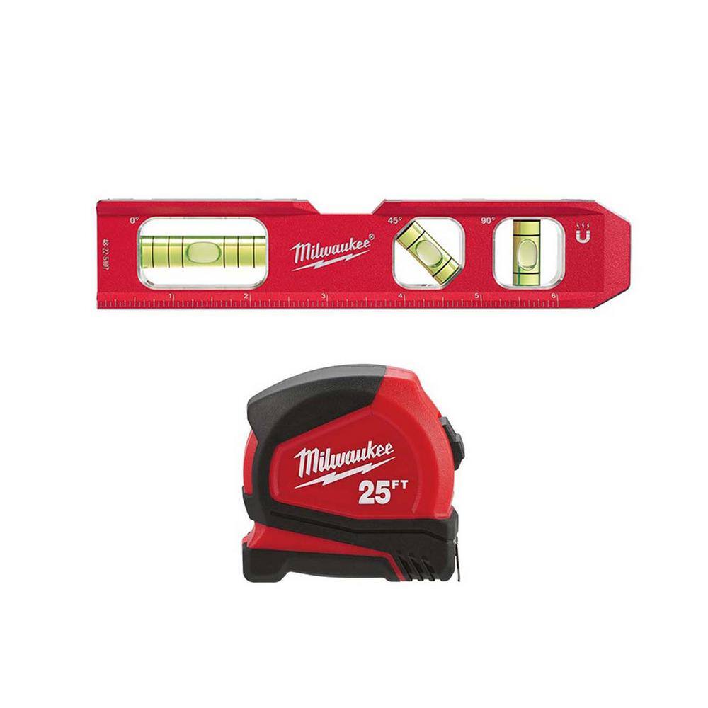 MW 7 in. Billet Torpedo Level with 25 ft. Compact Tape Measure 48-22-5107-48-22-6625