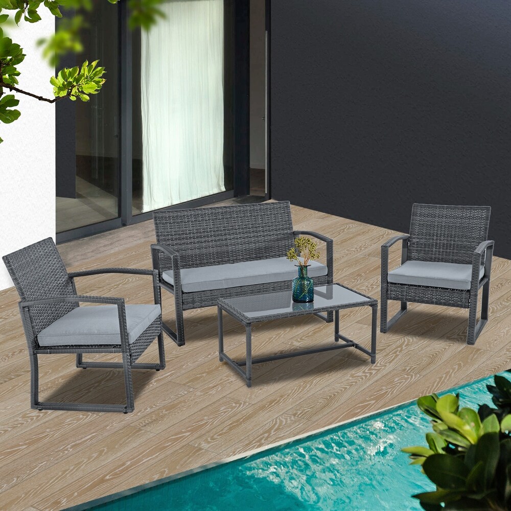 Steel/ Resin Wicker 4 piece Outdoor Patio Seating Set with Coffee Table