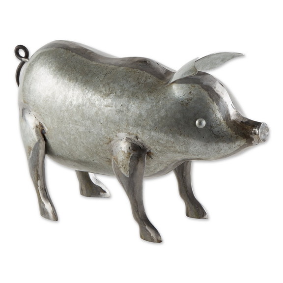 Accent Plus 4506341 Galvanized Pig Sculpture