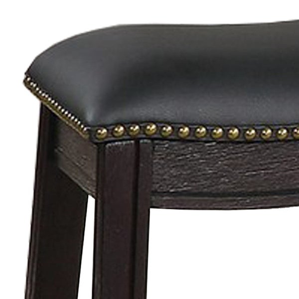 Curved Leatherette Stool with Nailhead Trim， Set of 2 - 18 H x 13.8 W x 18 L Inches