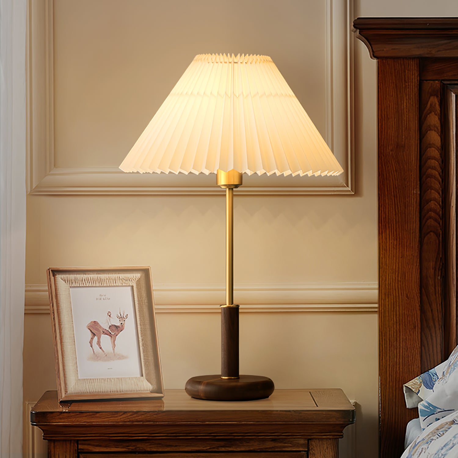 Pleated Walnut Table Lamp