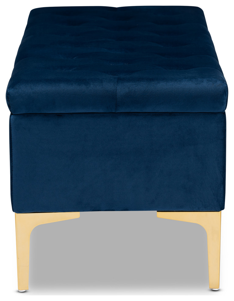 Espinoza Upholstered Gold Button Tufted Storage Ottoman   Contemporary   Footstools And Ottomans   by Baxton Studio  Houzz