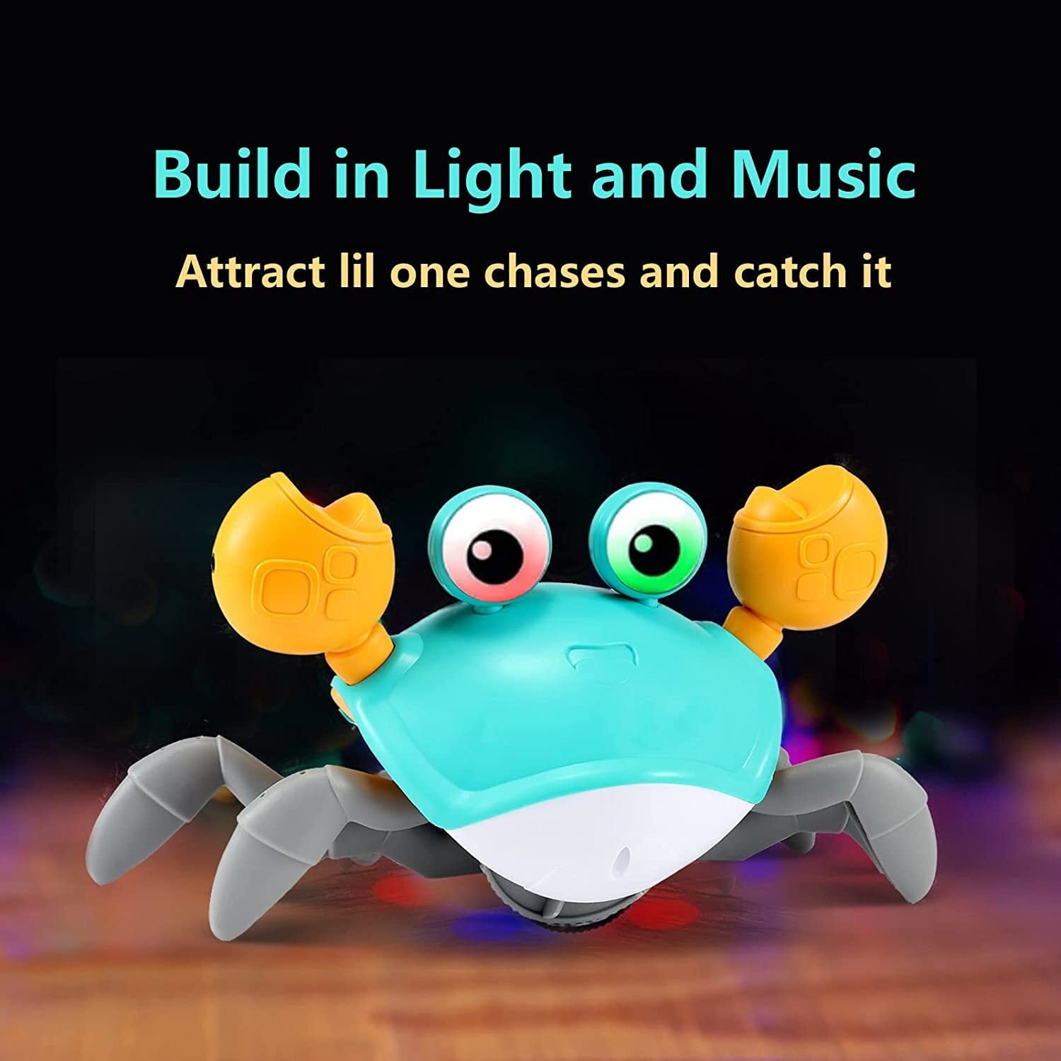 HopeRock Baby Escape Crawling Crab Interactive Learning Toys， Infant Tummy/Bath Toys with Musical Sounds and Lights Moving Sensory Induction Crabs for Toddler