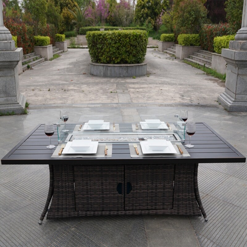 Rec Aluminium Fire Pit Dining Table with Wind Guard