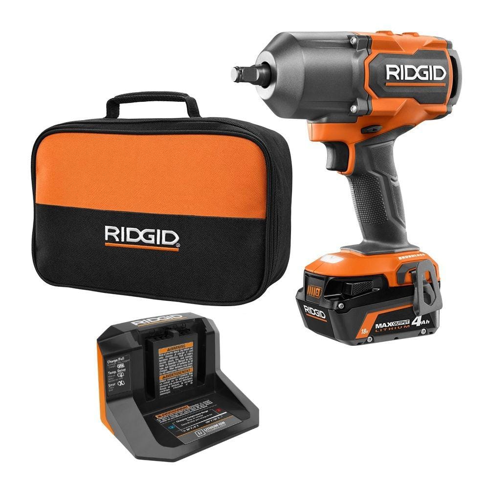 RIDGID 18V Brushless Cordless 4-Mode 1/2 in. High-Torque Impact Wrench Kit with 4.0 Ah Battery and Charger R86212KN