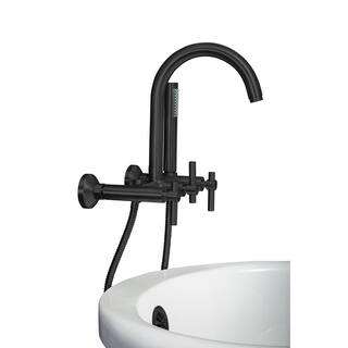 PELHAM  WHITE Modern 3-Handle Wall Mount Tub Faucet with Handshower and Hose Metal Levers in Matte Black PW82565-L-MB