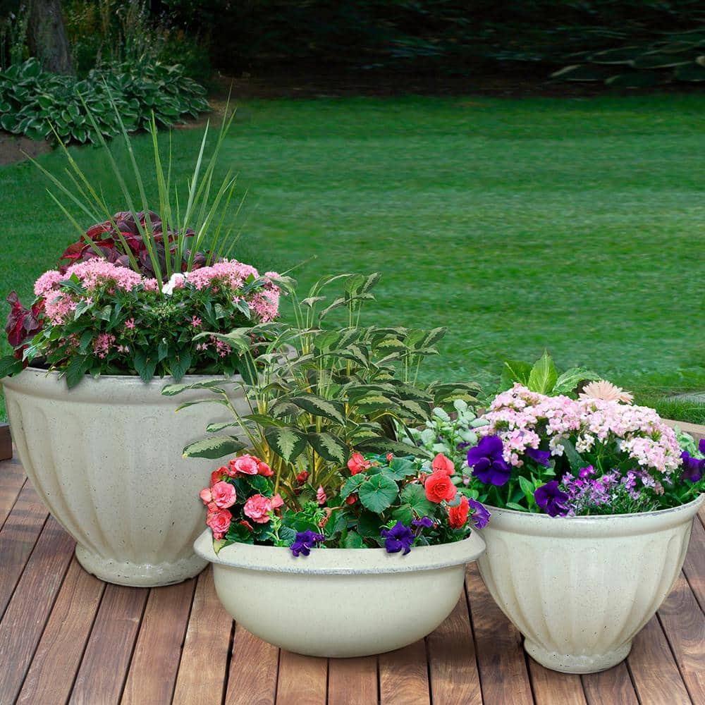 Southern Patio 15 in. Caylo Planter 19 in. Caylo Planter 16 in. Sydney Bowl Resin Composite Patio Pack (Pack of 3) HDP-046967PP