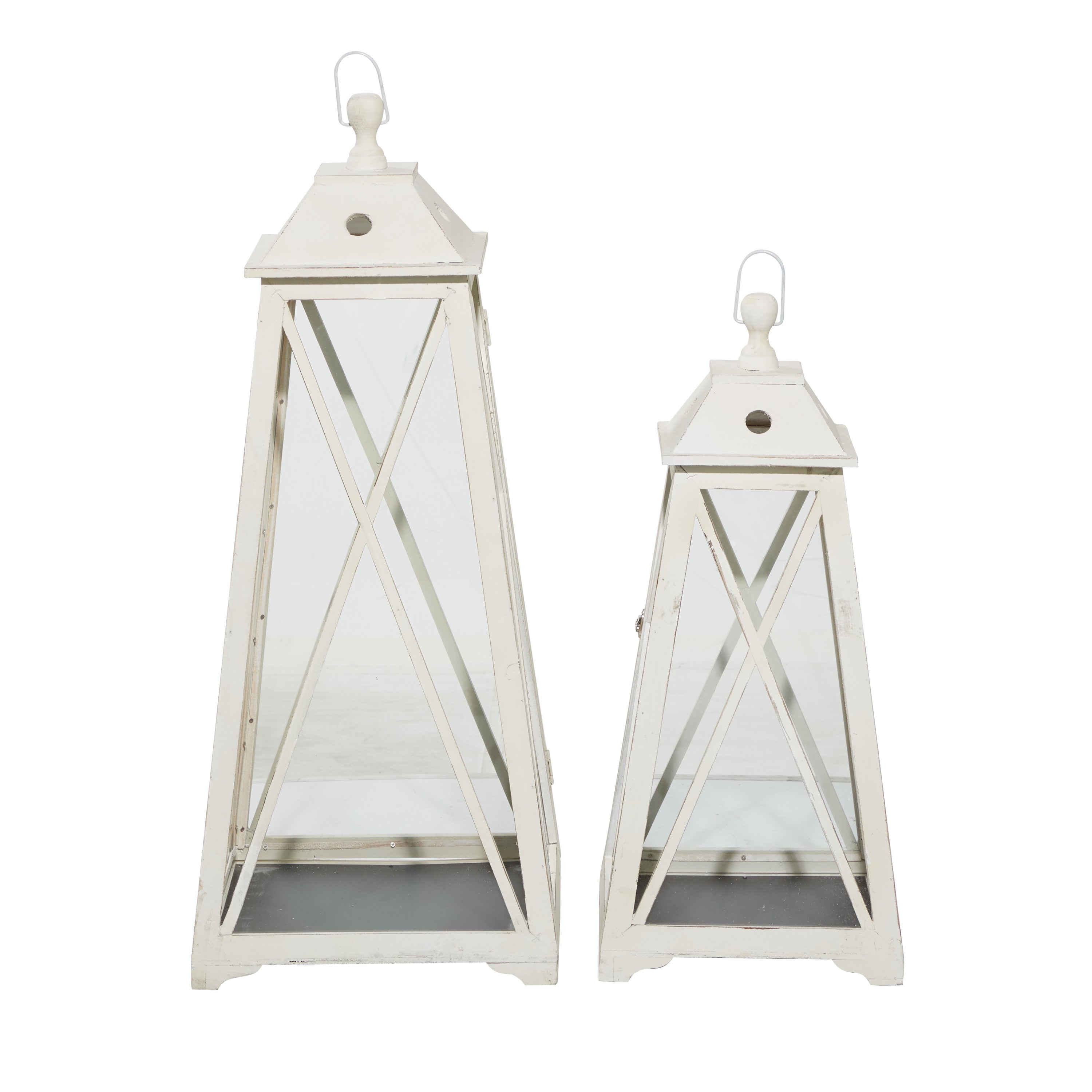 DecMode 2 Holder Cream Metal Lighthouse Style Candle Lantern， Set of 2