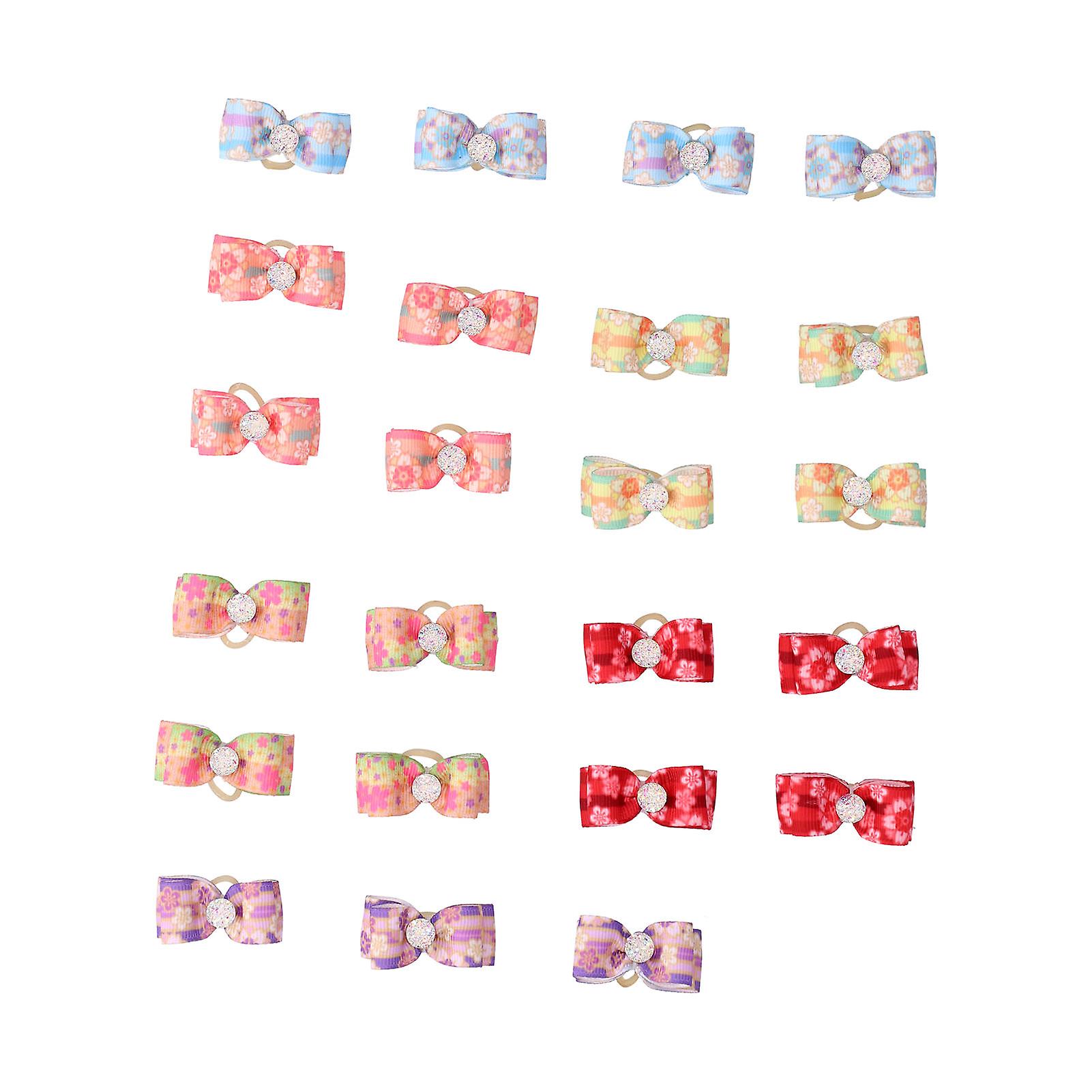 24pcs Pet Hair Bows Dog Hair Grooming Bows With Rubber Bands For Dog And Cat Grooming Accessories