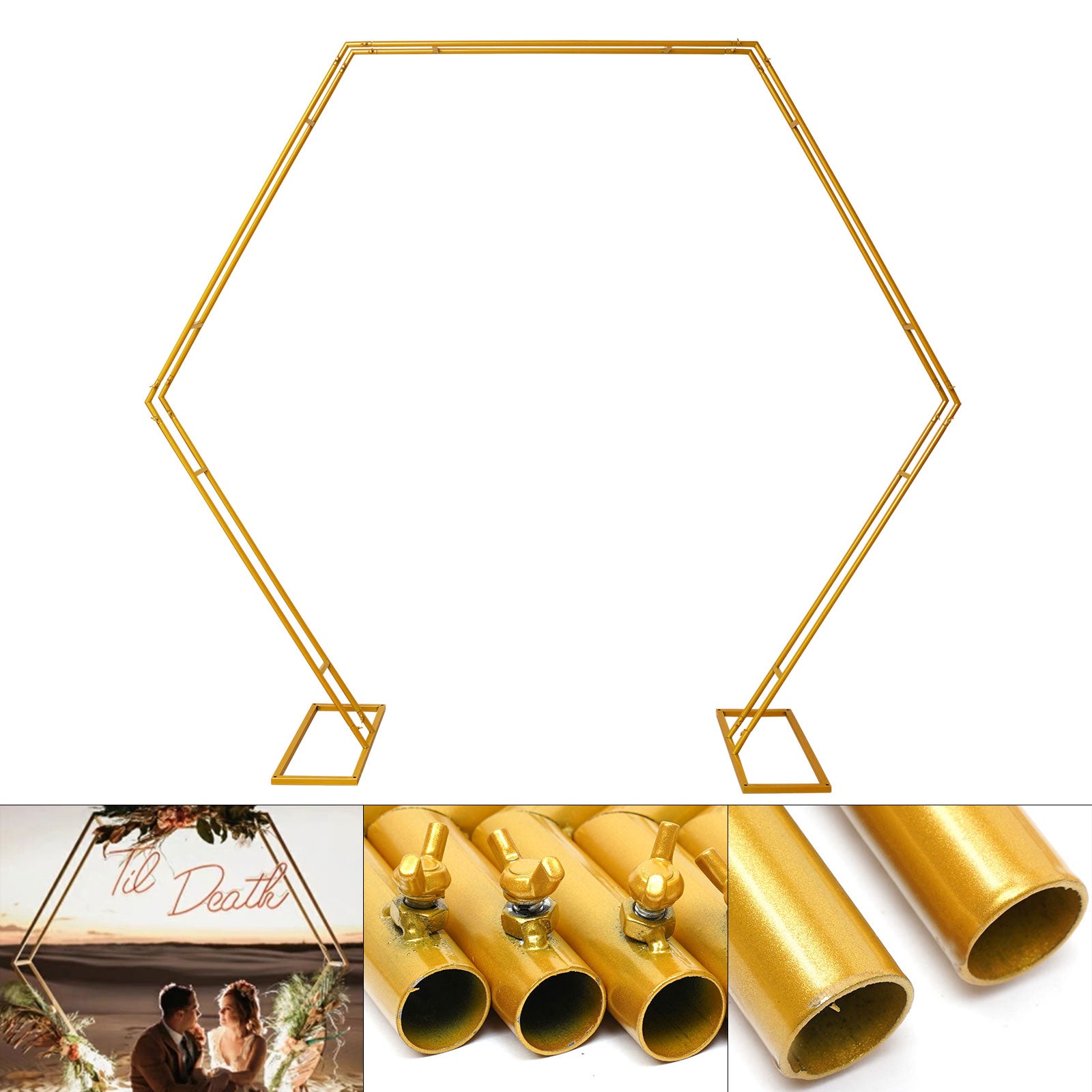 Miumaeov 8ft Gold Hexagon  Metal Arbors Photo Booth Decor Wreath Backdrop Stand