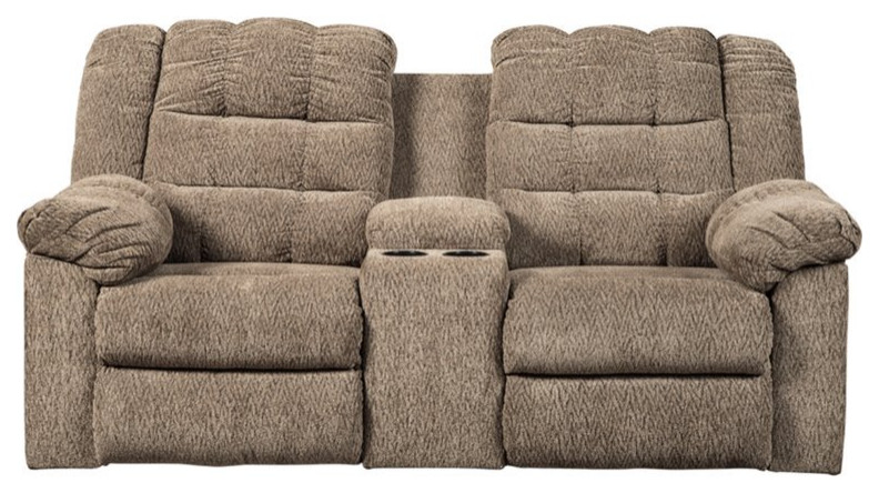 Signature Design by Ashley Workhorse Reclining Loveseat with Console in Cocoa   Transitional   Loveseats   by Homesquare  Houzz