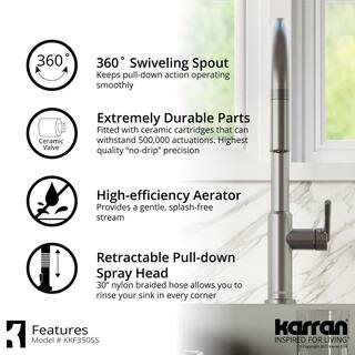 Karran Lagrange Single Handle Pull Down Sprayer Kitchen Faucet in Stainless Steel KKF350SS