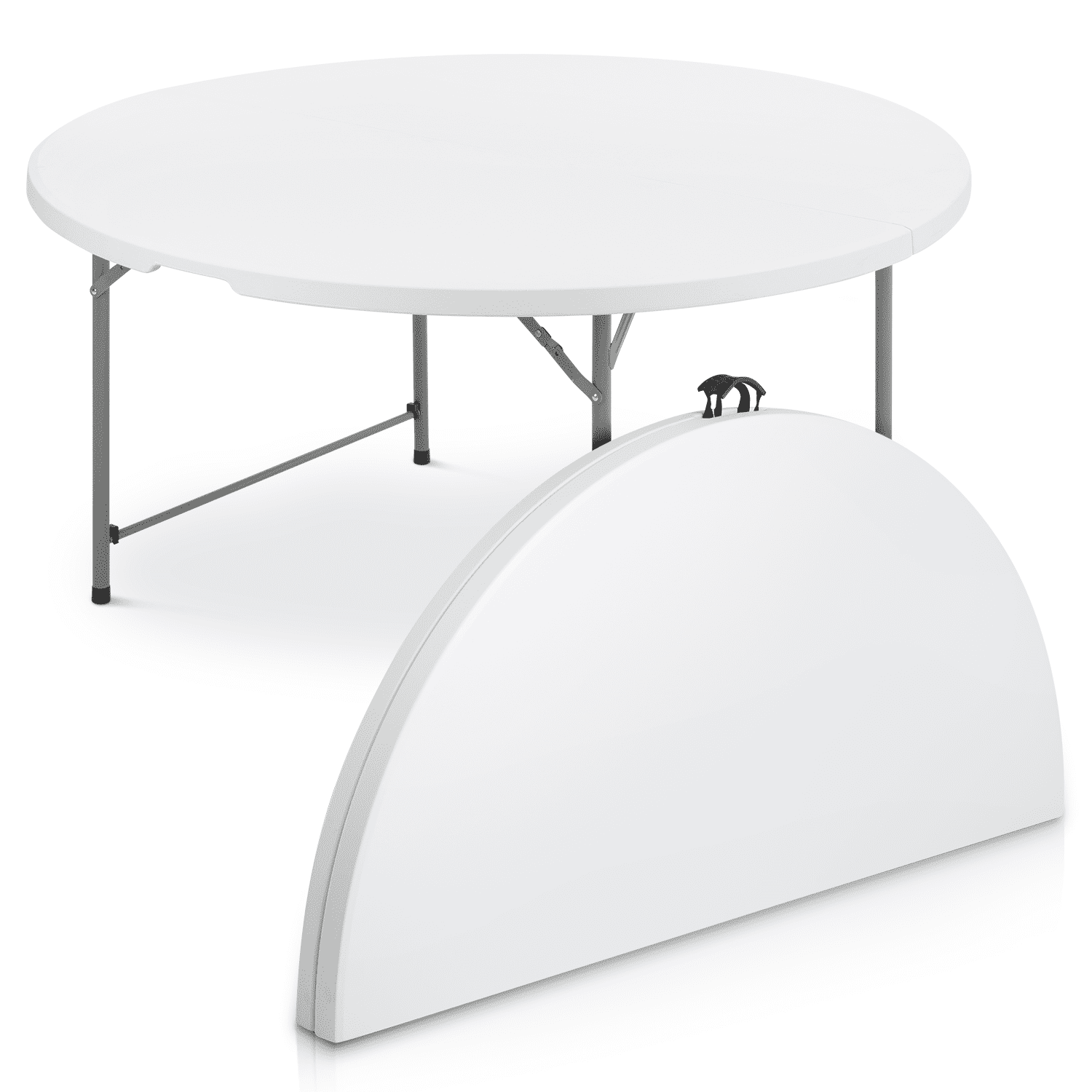 MoNiBloom 5 foot Bi-Fold Plastic Table, Foldable Round Indoor Outdoor Desk for Kitchen Party Wedding, White/Grey