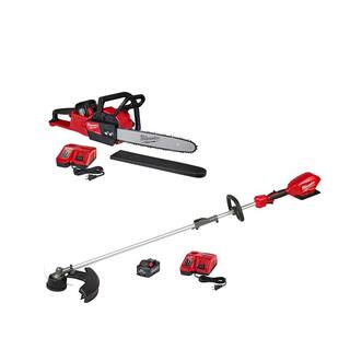 MW M18 FUEL 16 in. 18V Lithium-Ion Brushless Electric Battery Chainsaw and M18 String Trimmer Kit with Batteries 2727-21HD-2825-21ST