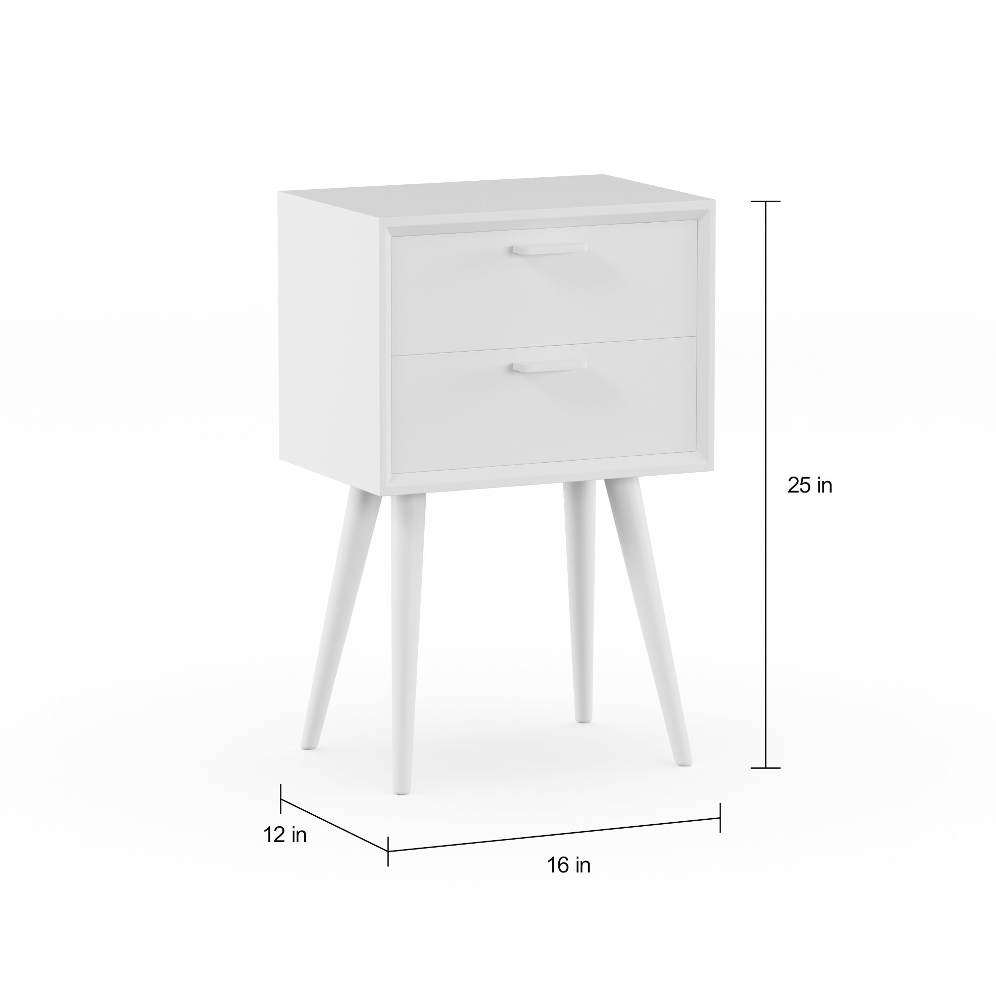 Olsen Mid Century Modern Two Drawer Side Table, White Finish