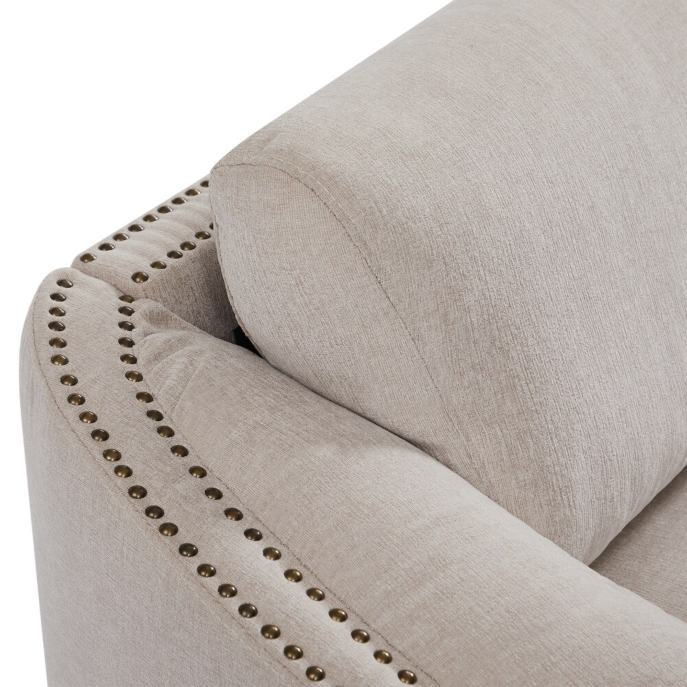 Modern 3 Seater/Plus Loveseat Sofa Polyester Upholstered Couch with Semilunar Arm and Rivet Detailing for Living Room