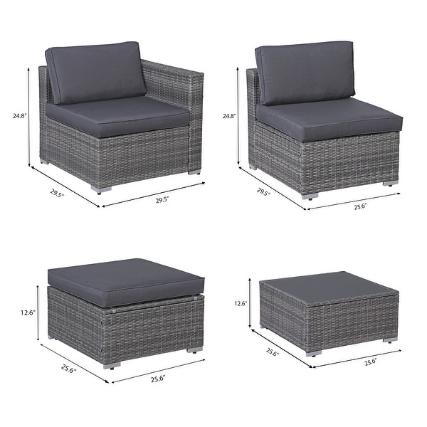 5piece Outdoor Wicker Sectional Sofa Set with Cushions