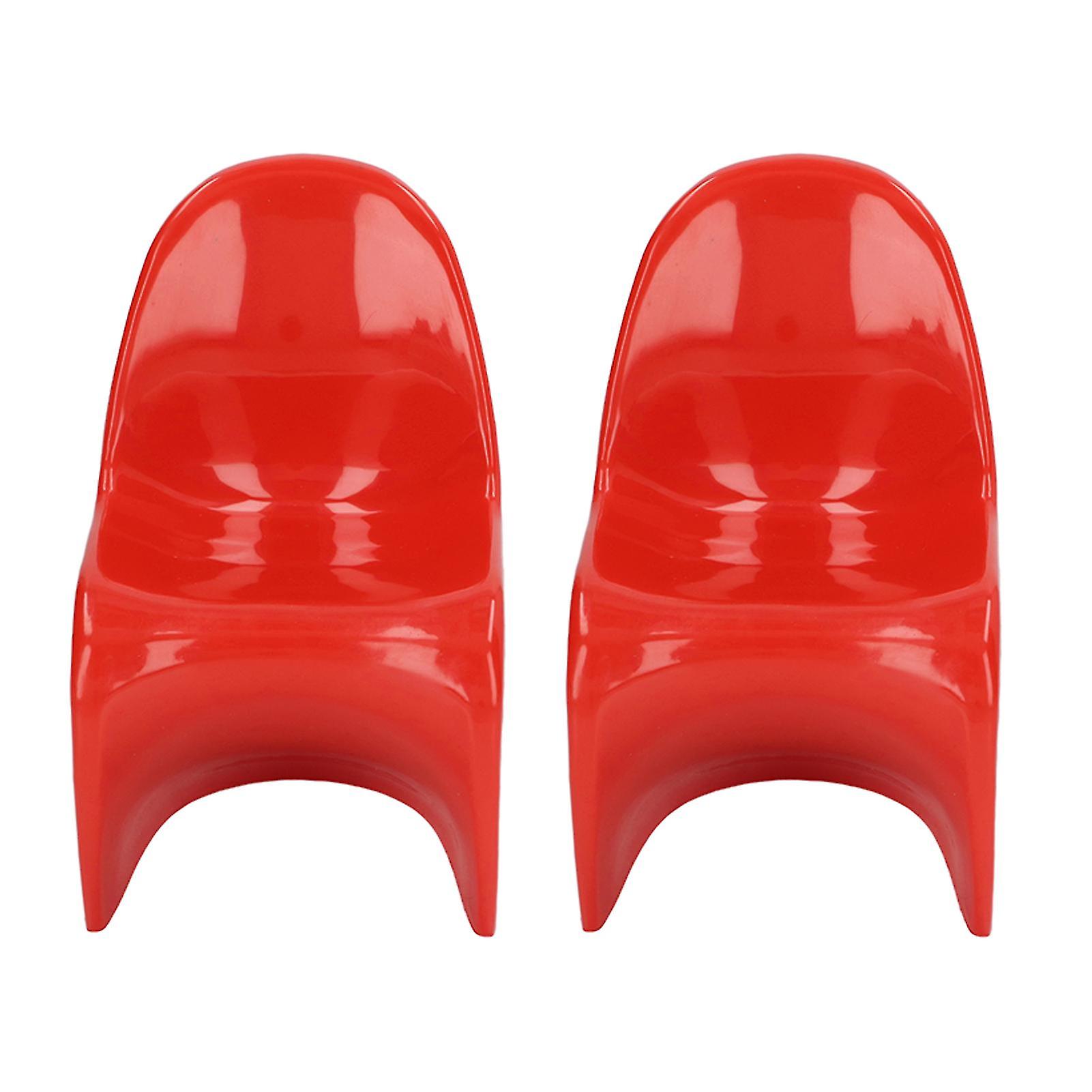 2pcs Miniature Chair 1/6 Scale Casual Cute Style DIY Small Plastic Material 14x9x8cm Doll House Toys for Ornaments Red