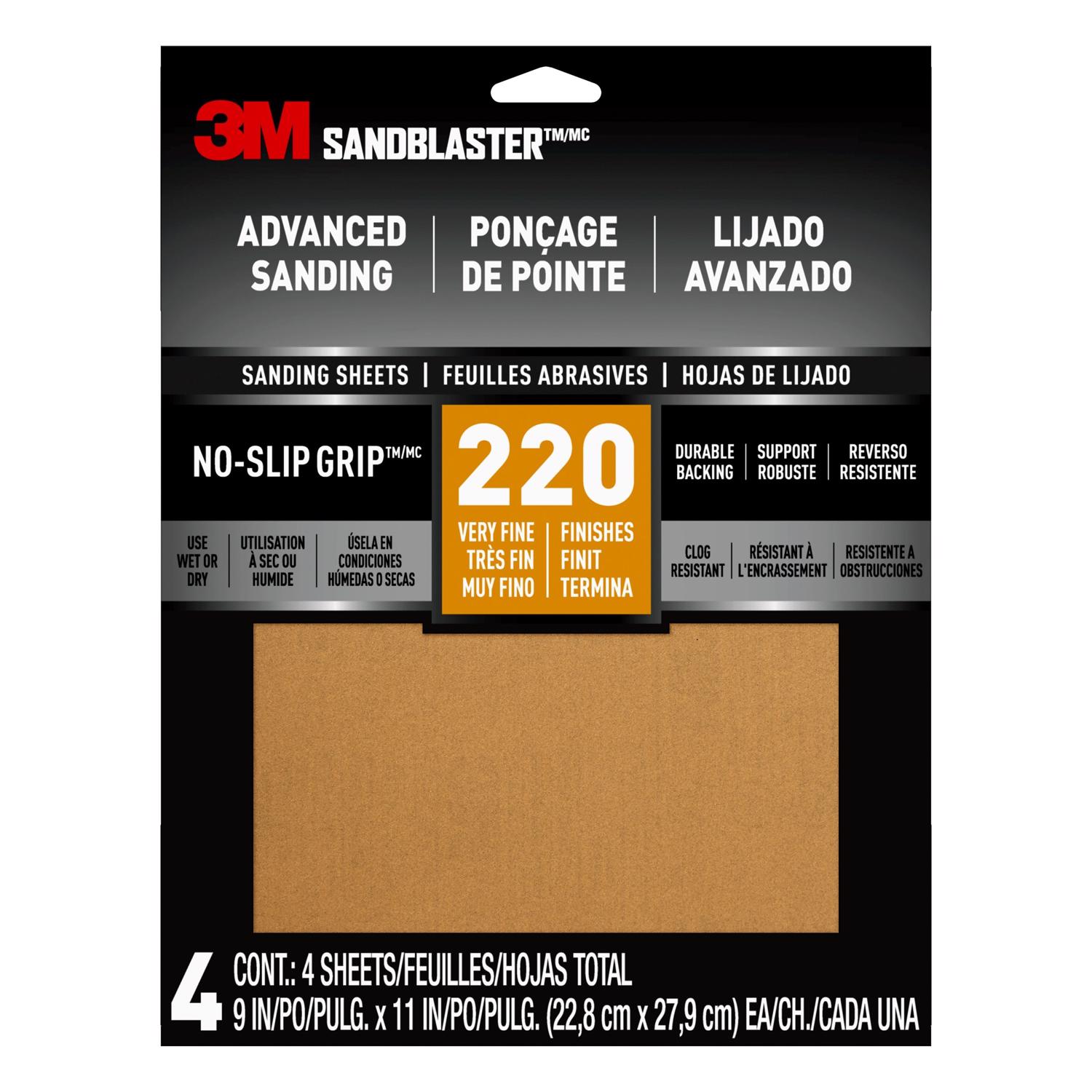 3M Sandblaster 11 in. L X 9 in. W 220 Grit Ceramic Sandpaper 4 pk