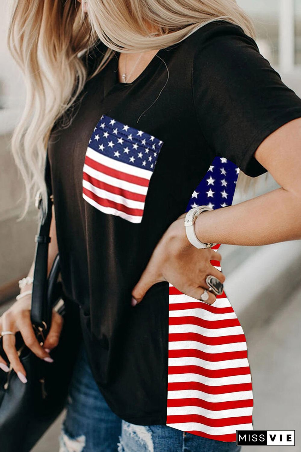 USA Flag Print T-shirt