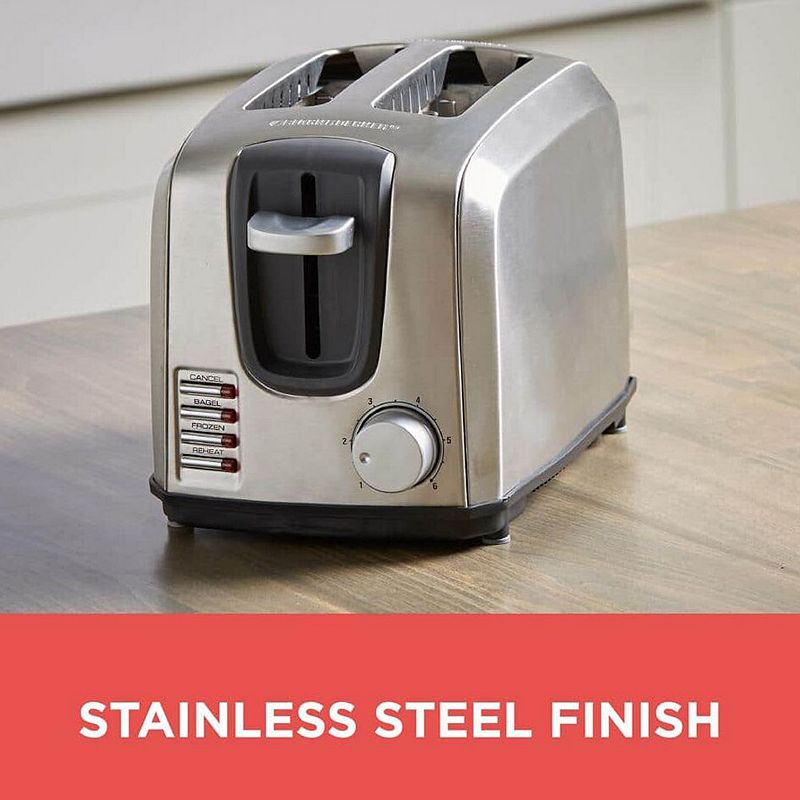 Black and Decker Stainless Steel Extra Wide 2 Slot Toaster in Silver