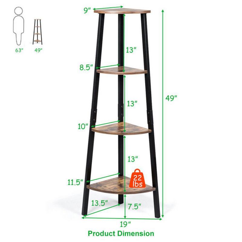 Hivago 4-Tier Industrial Metal Frame Corner Bookcase