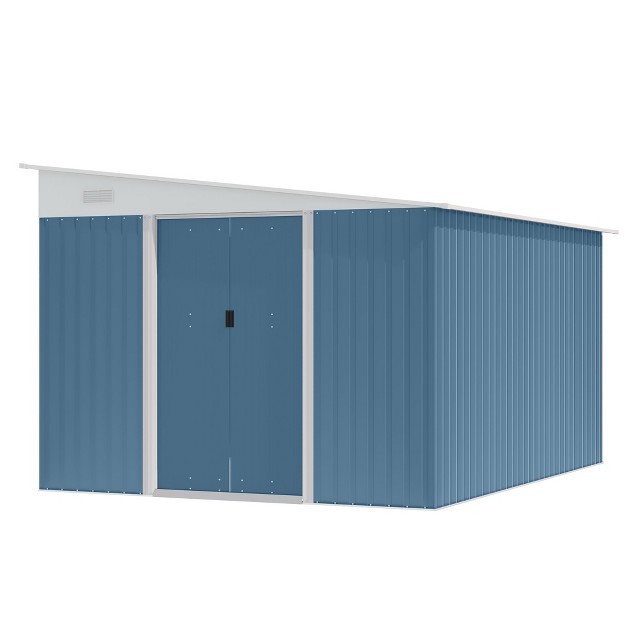 Outsunny 11 x27 X 9 x27 Steel Garden Storage Shed Outdoor Metal Lean To Tool House With Double Sliding Lockable Doors amp 2 Air Vents