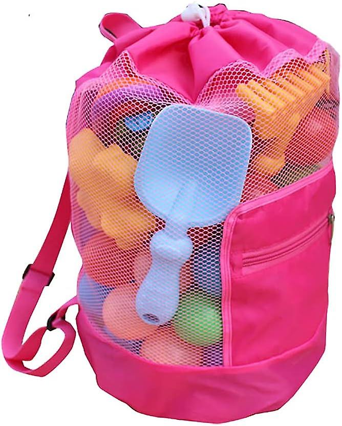 Pink Fashionable And Durable Beach Backpack For Kids， Mesh Beach Backpack， Beach Toy Bag， Swimming Children's Toy Ball Backpack， Drawstring Storage Ba