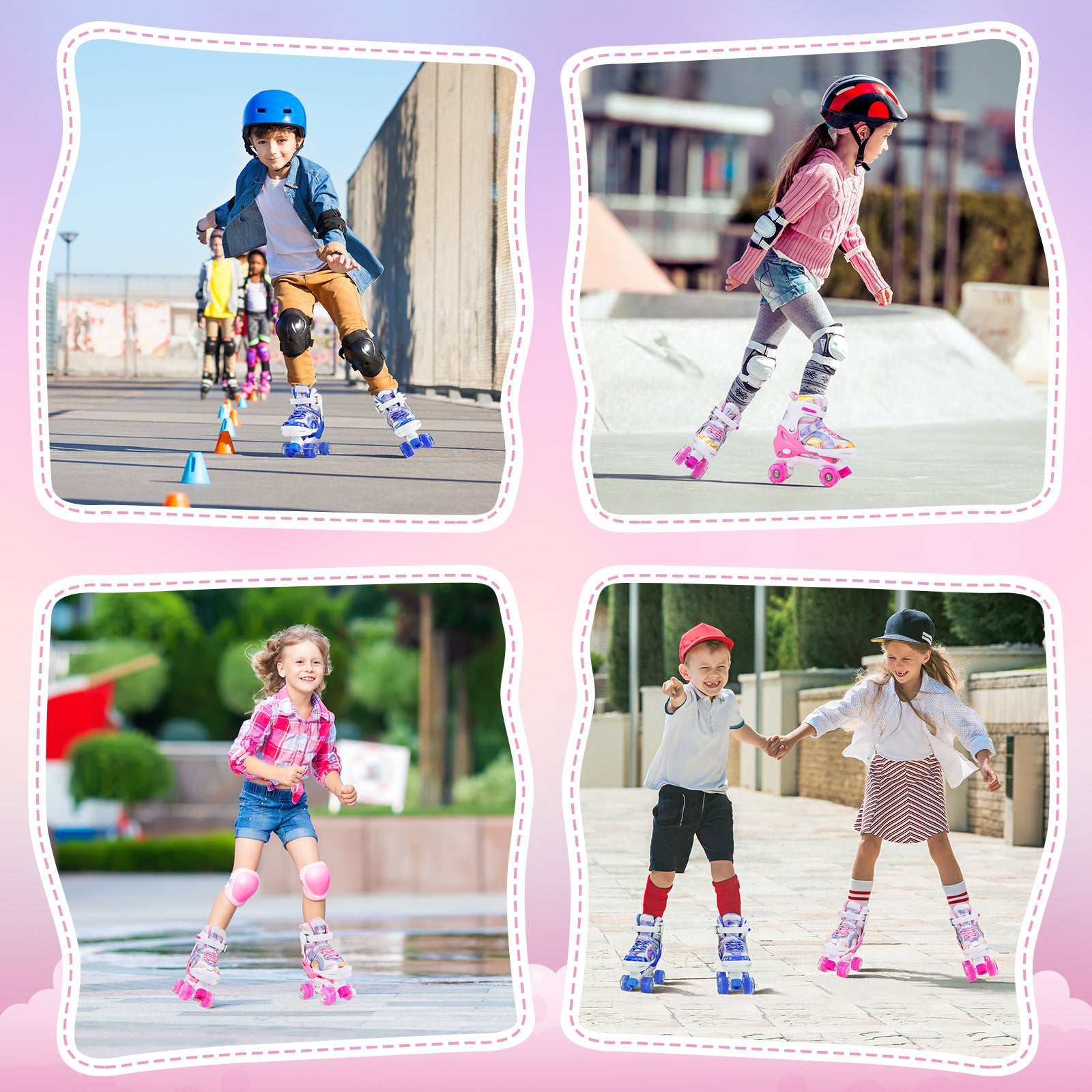 Roller Skates for Girls/Boys Size (S:10.5-13.5 / M:1-4)， Kids skates ages 4-12 with Light up wheels， Adjustable Kids Roller Skates (Blue)